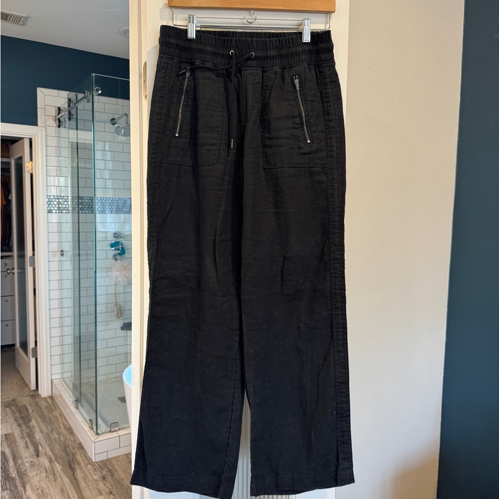 Athleta Black Wide Leg Linen Pants Size 6
